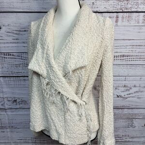 IRO Women’s Mira Wrap Jacket Blazer Cream Fringe Bouclé Designer EU 40 US 8